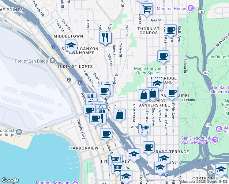 map of restaurants, bars, coffee shops, grocery stores, and more near 2645 North Arroyo Drive in San Diego