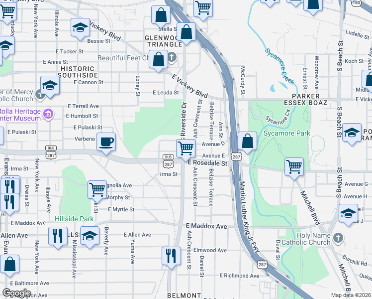 map of restaurants, bars, coffee shops, grocery stores, and more near 1765 Gillens Avenue in Fort Worth