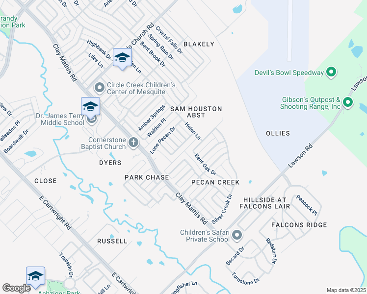 map of restaurants, bars, coffee shops, grocery stores, and more near 2128 Bent Tree Lane in Mesquite