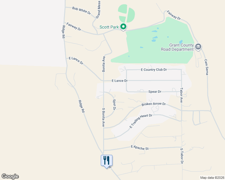 map of restaurants, bars, coffee shops, grocery stores, and more near 511 East Lance Drive in Silver City