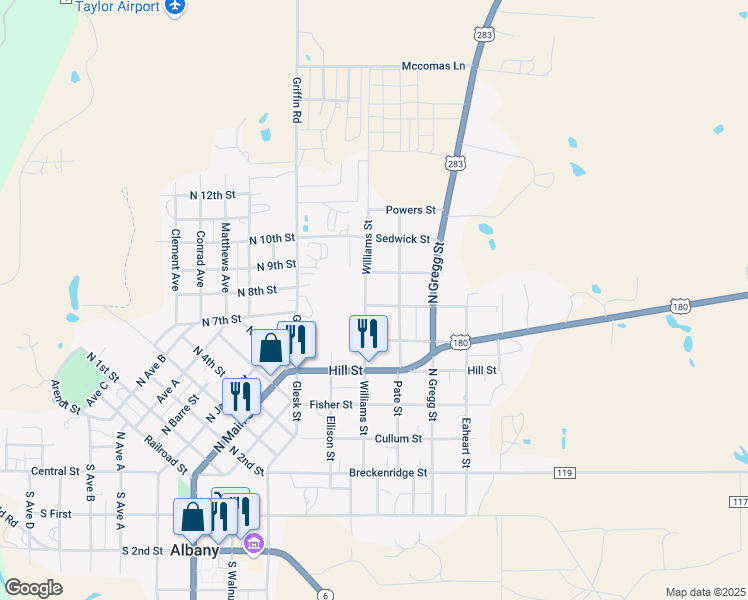 map of restaurants, bars, coffee shops, grocery stores, and more near 825 Williams Street in Albany