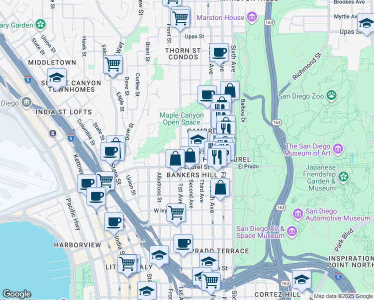 map of restaurants, bars, coffee shops, grocery stores, and more near 2642 2nd Avenue in San Diego