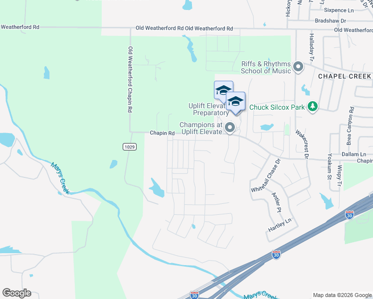 map of restaurants, bars, coffee shops, grocery stores, and more near 10427-11591 Chapin Road in Fort Worth