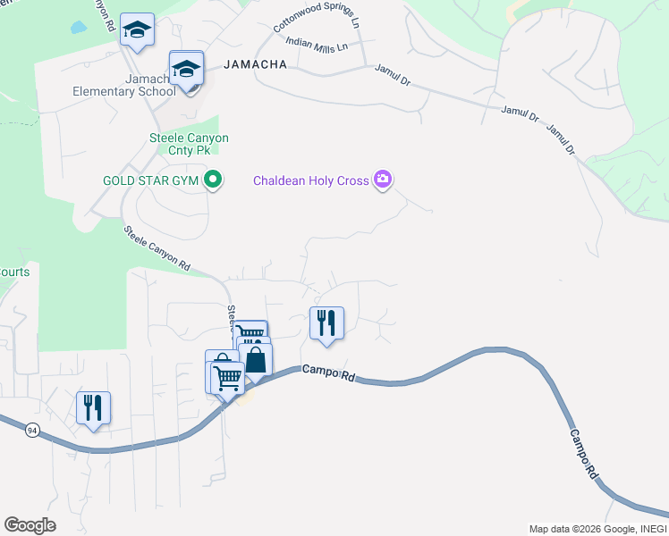 map of restaurants, bars, coffee shops, grocery stores, and more near 3245 Via Caliente Del Sol in Jamul