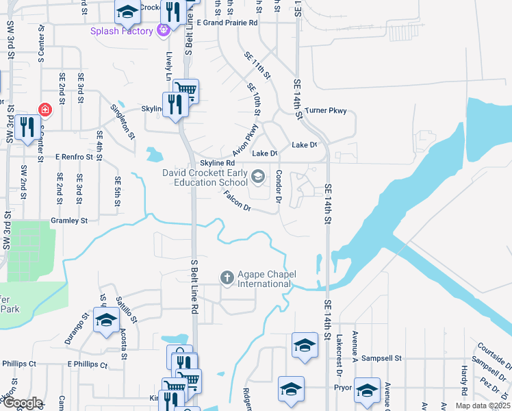 map of restaurants, bars, coffee shops, grocery stores, and more near 1364 Falcon Drive in Grand Prairie