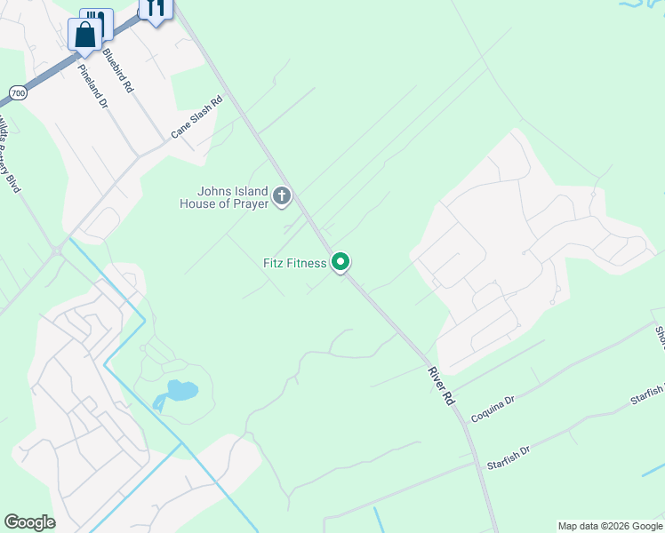 map of restaurants, bars, coffee shops, grocery stores, and more near 2034 River Road in Johns Island