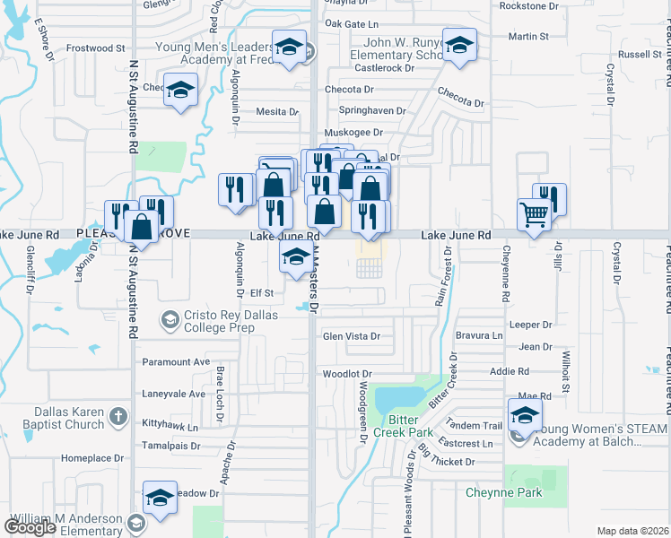 map of restaurants, bars, coffee shops, grocery stores, and more near 1226 North Masters Drive in Dallas