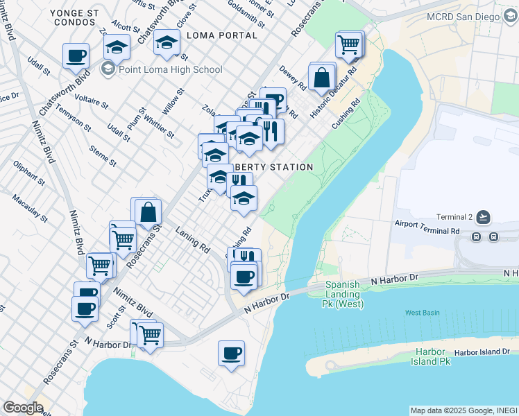map of restaurants, bars, coffee shops, grocery stores, and more near 2231 Historic Decatur Road in San Diego
