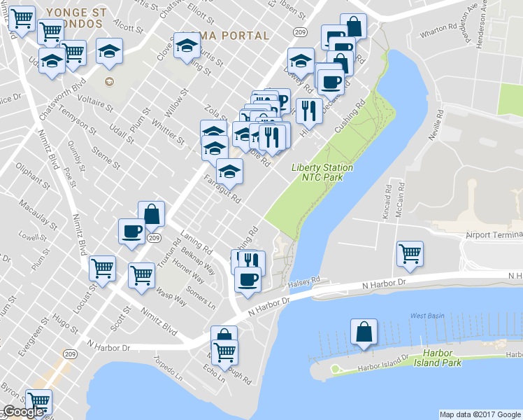 map of restaurants, bars, coffee shops, grocery stores, and more near 2231 Historic Decatur Road in San Diego