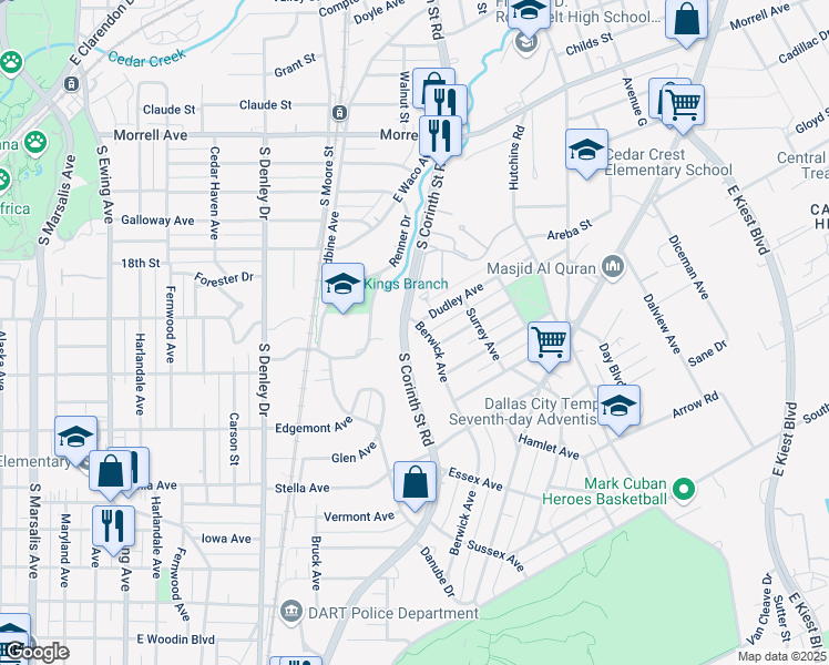 map of restaurants, bars, coffee shops, grocery stores, and more near 1804 Dudley Avenue in Dallas