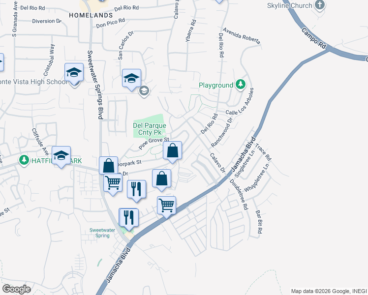 map of restaurants, bars, coffee shops, grocery stores, and more near 10537 Moorpark Street in Spring Valley