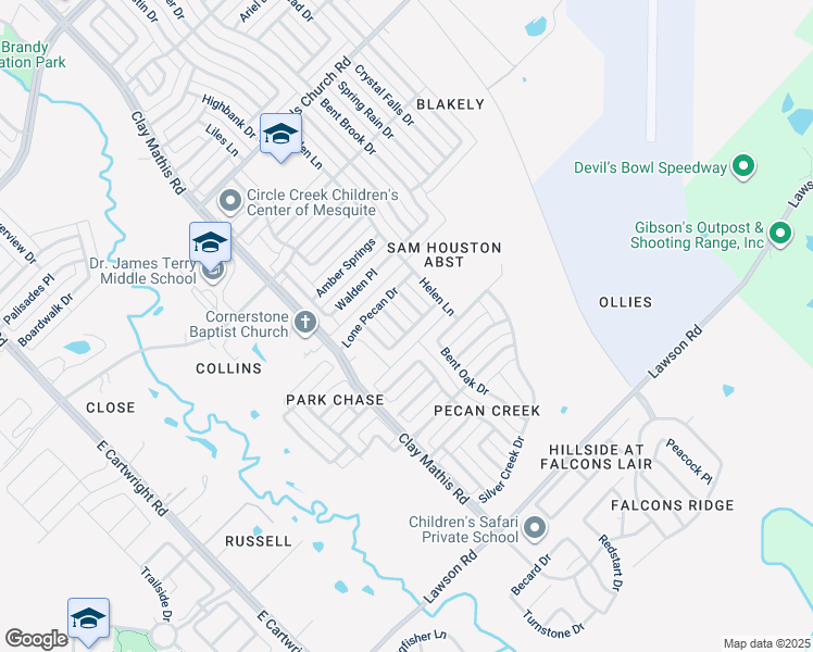 map of restaurants, bars, coffee shops, grocery stores, and more near 3020 Walnut Ridge Lane in Mesquite