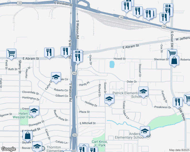 map of restaurants, bars, coffee shops, grocery stores, and more near 2903 Berry Down in Arlington