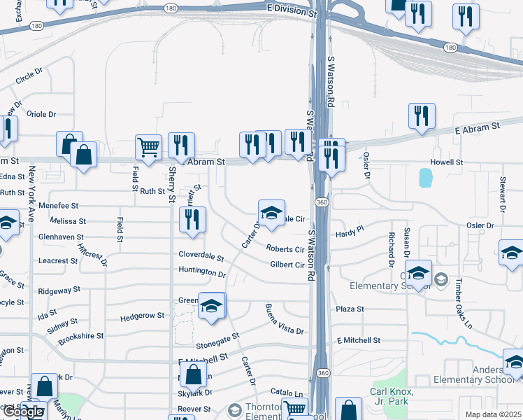 map of restaurants, bars, coffee shops, grocery stores, and more near 2401 Hollandale Circle in Arlington
