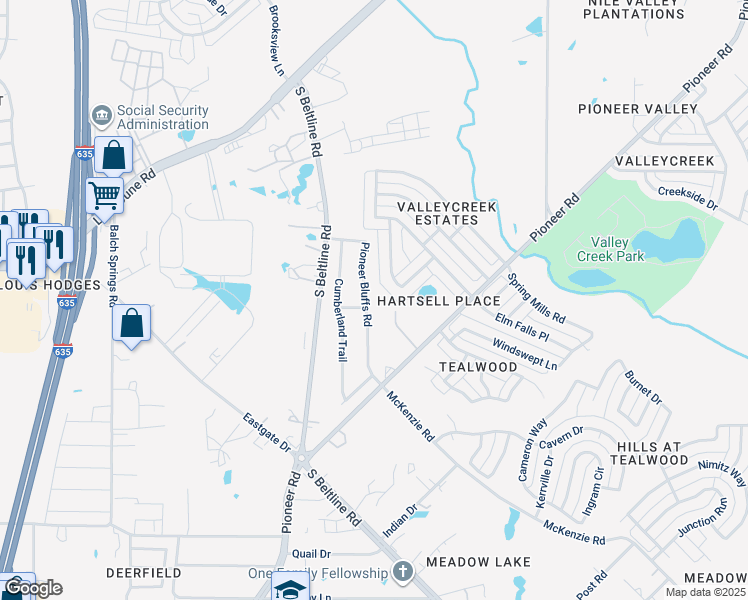 map of restaurants, bars, coffee shops, grocery stores, and more near 2557 Pioneer Bluffs Road in Mesquite