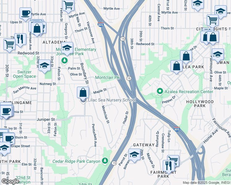 map of restaurants, bars, coffee shops, grocery stores, and more near 2531 Haller Street in San Diego
