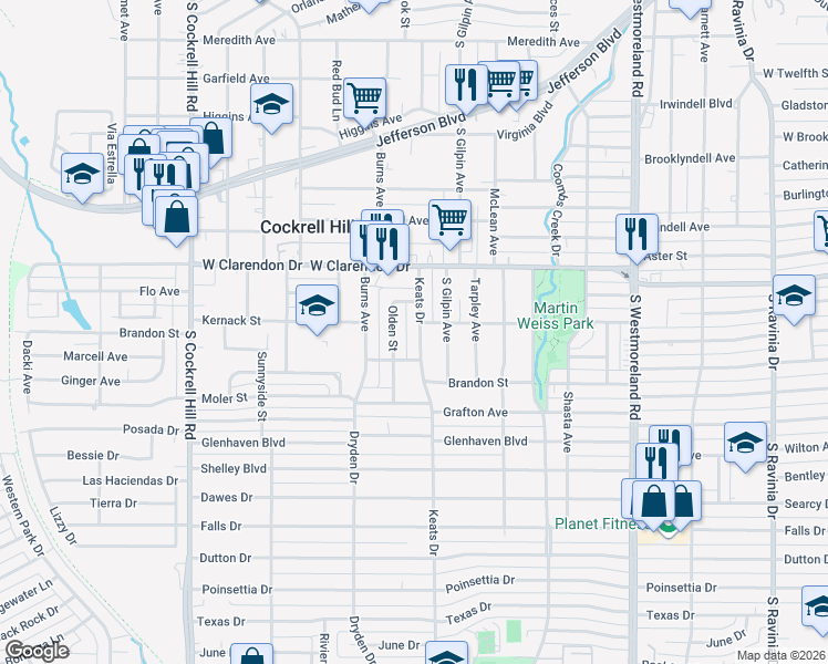 map of restaurants, bars, coffee shops, grocery stores, and more near 1228 Olden Street in Dallas