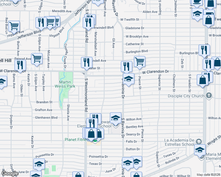 map of restaurants, bars, coffee shops, grocery stores, and more near 3013 Emmett Street in Dallas