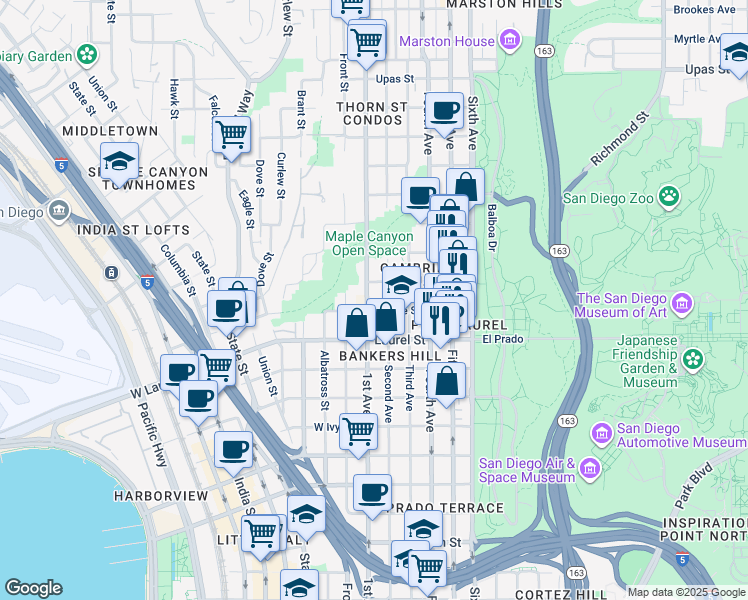 map of restaurants, bars, coffee shops, grocery stores, and more near 2642 2nd Avenue in San Diego