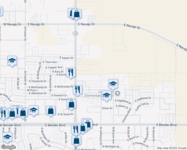 map of restaurants, bars, coffee shops, grocery stores, and more near 1023 East Glorietta Drive in Hobbs