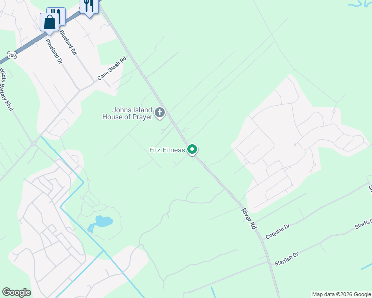 map of restaurants, bars, coffee shops, grocery stores, and more near 2034 River Road in Johns Island
