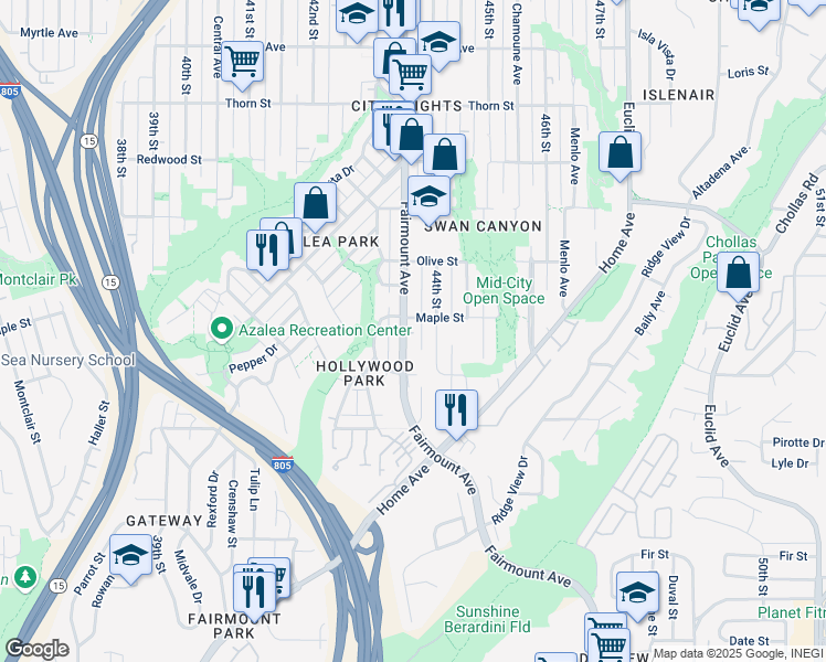 map of restaurants, bars, coffee shops, grocery stores, and more near in San Diego