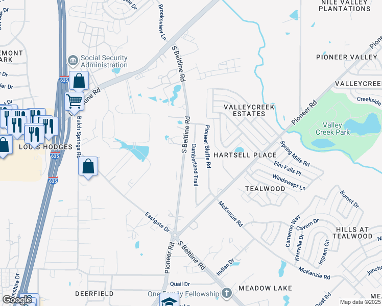 map of restaurants, bars, coffee shops, grocery stores, and more near 2557 Pioneer Bluffs Road in Balch Springs