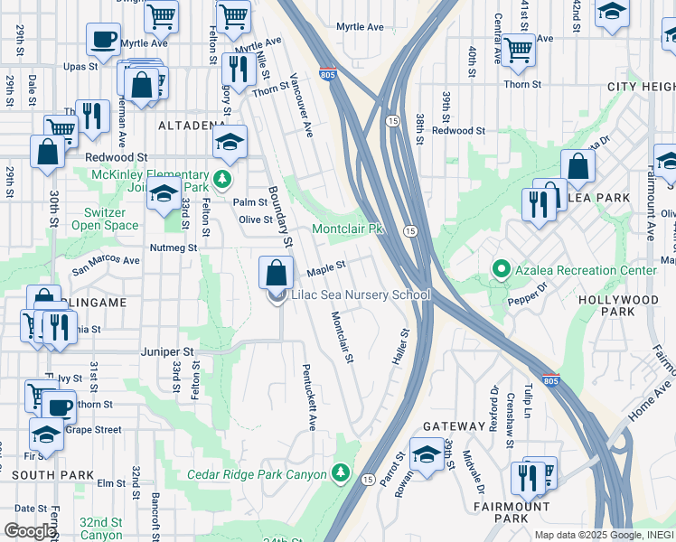 map of restaurants, bars, coffee shops, grocery stores, and more near 2546 Vancouver Avenue in San Diego
