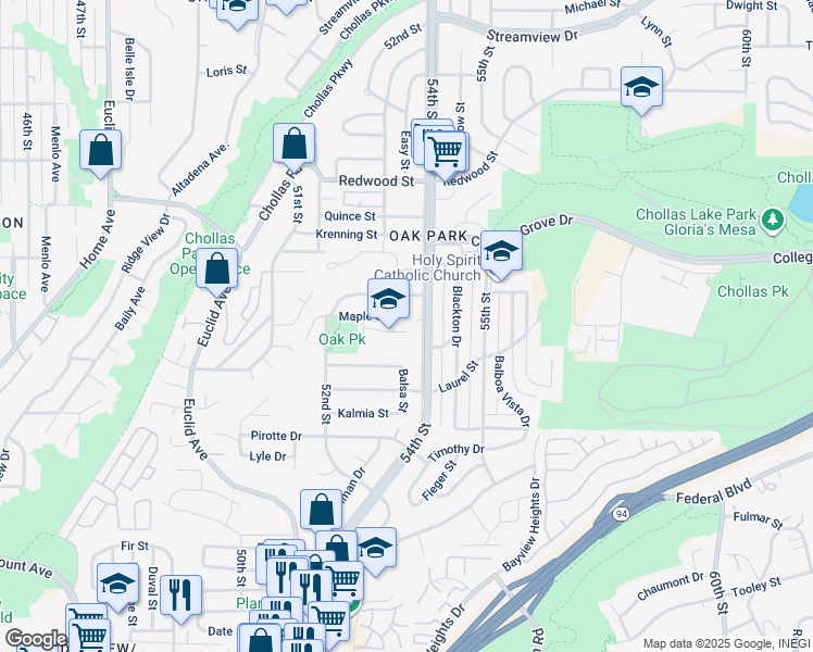 map of restaurants, bars, coffee shops, grocery stores, and more near 2606 54th Street in San Diego