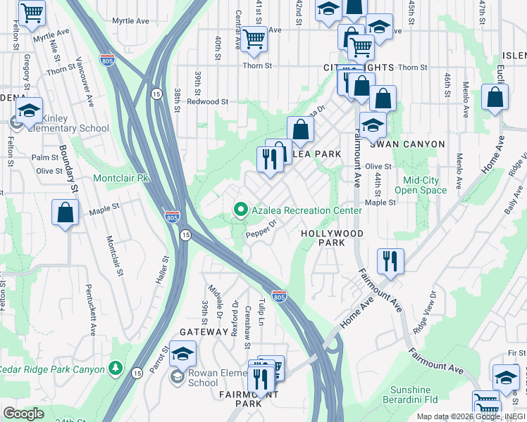 map of restaurants, bars, coffee shops, grocery stores, and more near 2576 Violet Street in San Diego