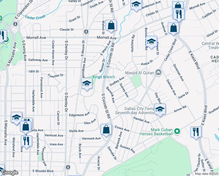 map of restaurants, bars, coffee shops, grocery stores, and more near 1804 Dudley Avenue in Dallas