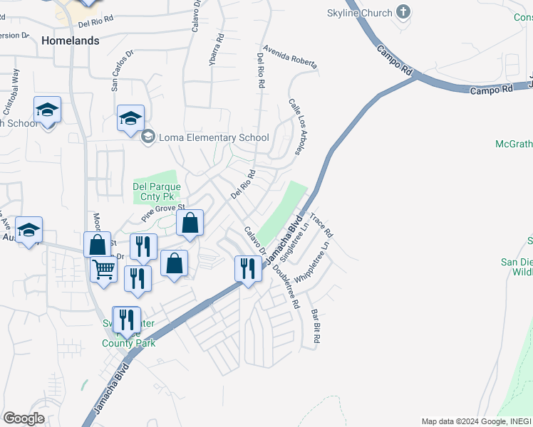 map of restaurants, bars, coffee shops, grocery stores, and more near 2916 Elm Tree Court in Spring Valley