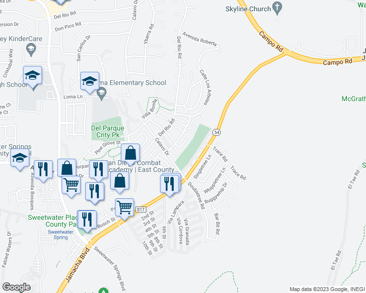 map of restaurants, bars, coffee shops, grocery stores, and more near 2916 Elm Tree Court in Spring Valley