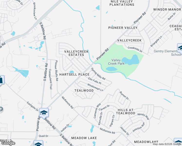 map of restaurants, bars, coffee shops, grocery stores, and more near 2628 Spring Branch Road in Mesquite