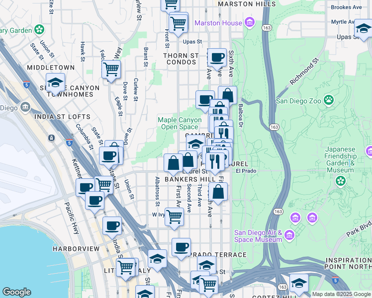 map of restaurants, bars, coffee shops, grocery stores, and more near 2642 2nd Avenue in San Diego