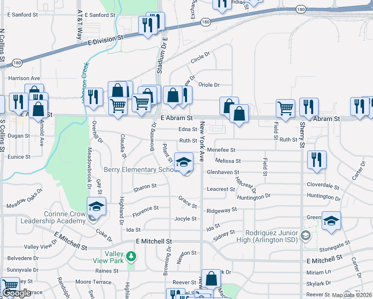 map of restaurants, bars, coffee shops, grocery stores, and more near 1829 Melissa Street in Arlington