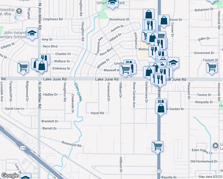 map of restaurants, bars, coffee shops, grocery stores, and more near 1230 Franwood Drive in Dallas