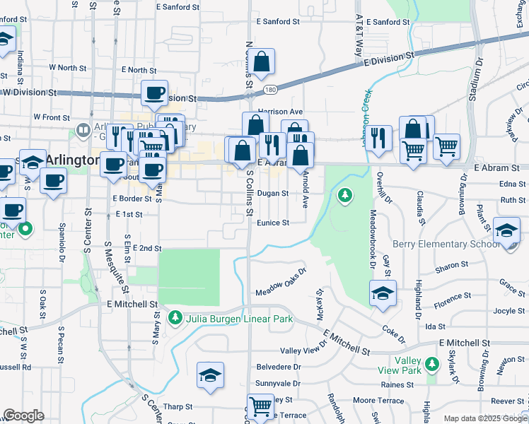 map of restaurants, bars, coffee shops, grocery stores, and more near 312 Ditto Avenue in Arlington