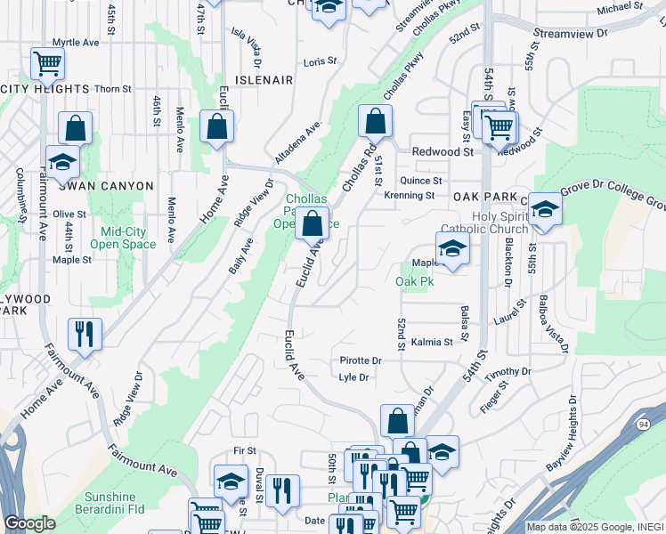 map of restaurants, bars, coffee shops, grocery stores, and more near 5186 Caminito Cachorro in San Diego