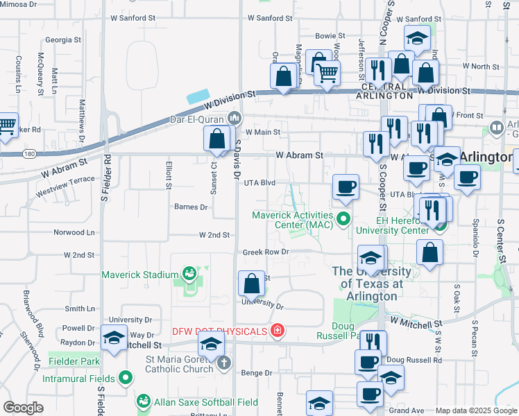 map of restaurants, bars, coffee shops, grocery stores, and more near 412 Summit Avenue in Arlington