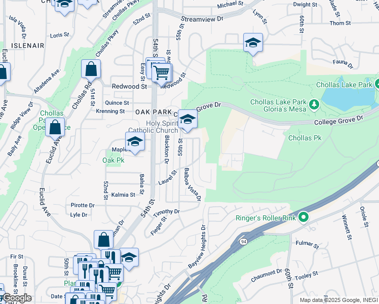map of restaurants, bars, coffee shops, grocery stores, and more near 2606 Balboa Vista Drive in San Diego