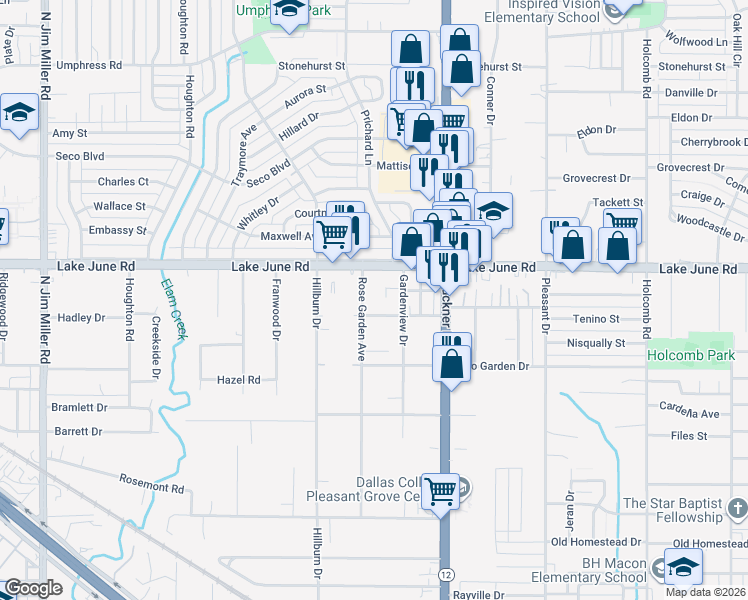 map of restaurants, bars, coffee shops, grocery stores, and more near 1212 Rose Garden Avenue in Dallas