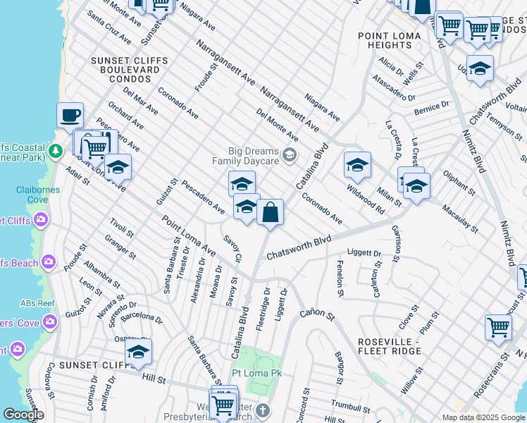 map of restaurants, bars, coffee shops, grocery stores, and more near 4238 Orchard Avenue in San Diego