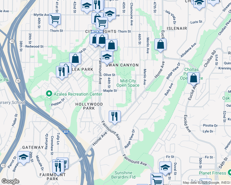 map of restaurants, bars, coffee shops, grocery stores, and more near 2 Maple Street in San Diego