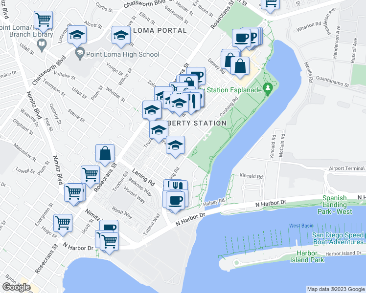 map of restaurants, bars, coffee shops, grocery stores, and more near 2231 Historic Decatur Road in San Diego