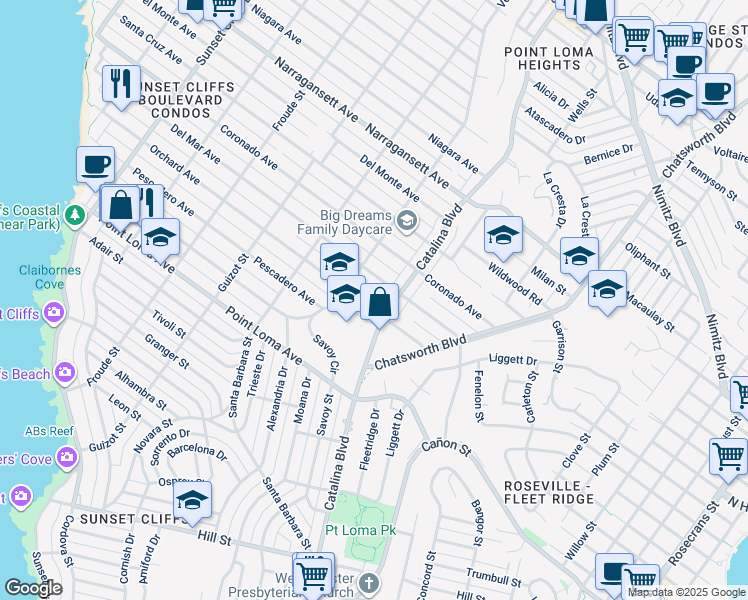 map of restaurants, bars, coffee shops, grocery stores, and more near 4238 Orchard Avenue in San Diego