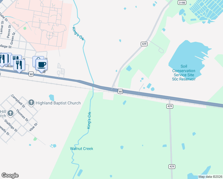 map of restaurants, bars, coffee shops, grocery stores, and more near 2501 U.S. 80 in Terrell