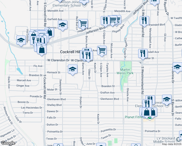 map of restaurants, bars, coffee shops, grocery stores, and more near 1228 Olden Street in Dallas