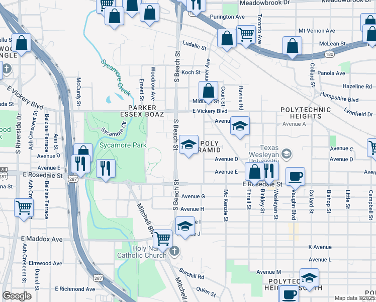 map of restaurants, bars, coffee shops, grocery stores, and more near in Fort Worth