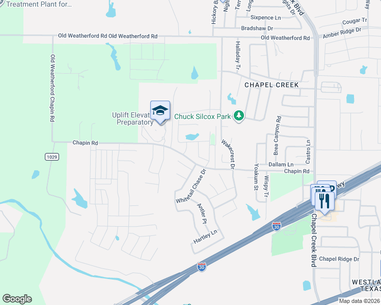 map of restaurants, bars, coffee shops, grocery stores, and more near 2844 Arkose Drive in Fort Worth